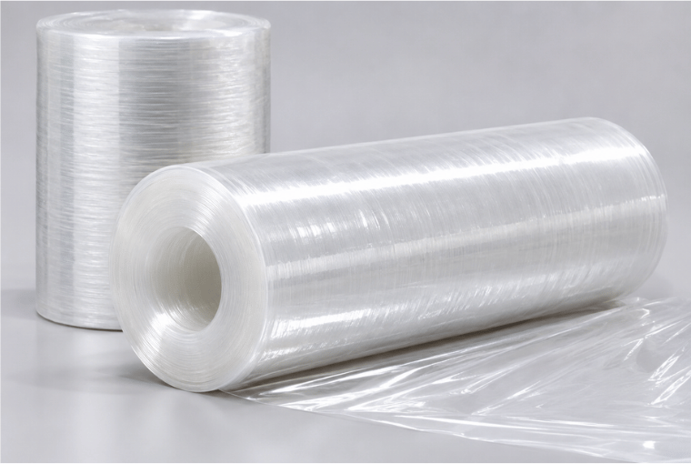 Film étirable sans mandrin transparent Rouleaux de film étirable transparent sans mandrin, avec film déroulé
