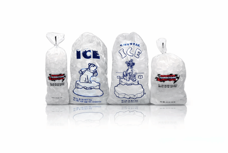Sacs à glace en plastique imprimés Sacs à glace en plastique transparents, imprimés avec des motifs et logos commerciaux