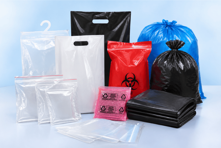 Sacs LDPE transparents, sacs à poignées et sacs poubelle en plastique de différentes couleurs