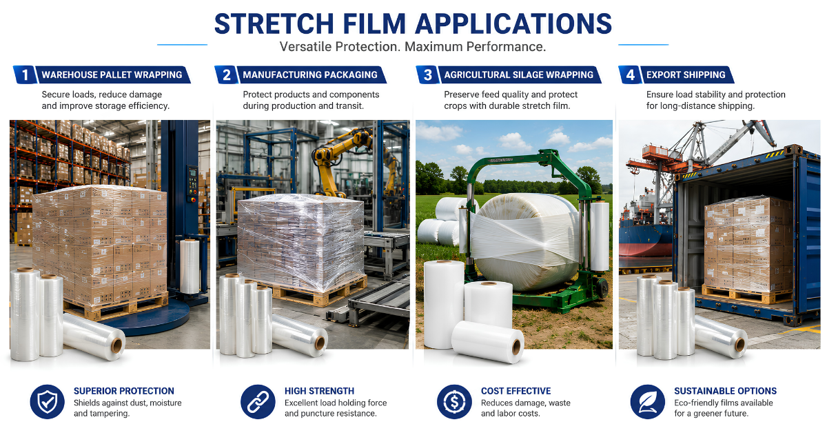 Industrial applications of different stretch film types in manufacturing and logistics