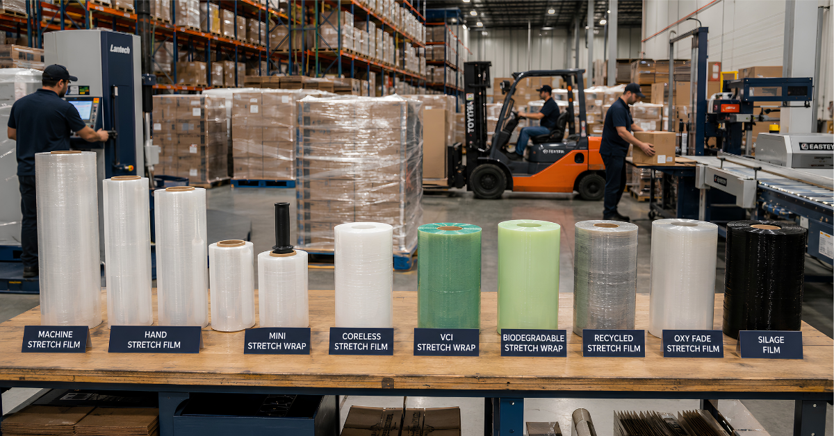 Different types of stretch film used for industrial packaging and pallet wrapping