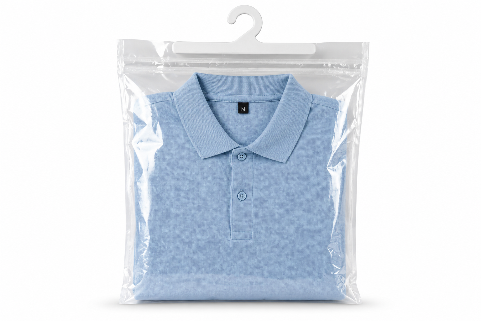 Transparent plastic bags with hanger hook for garment and retail packaging