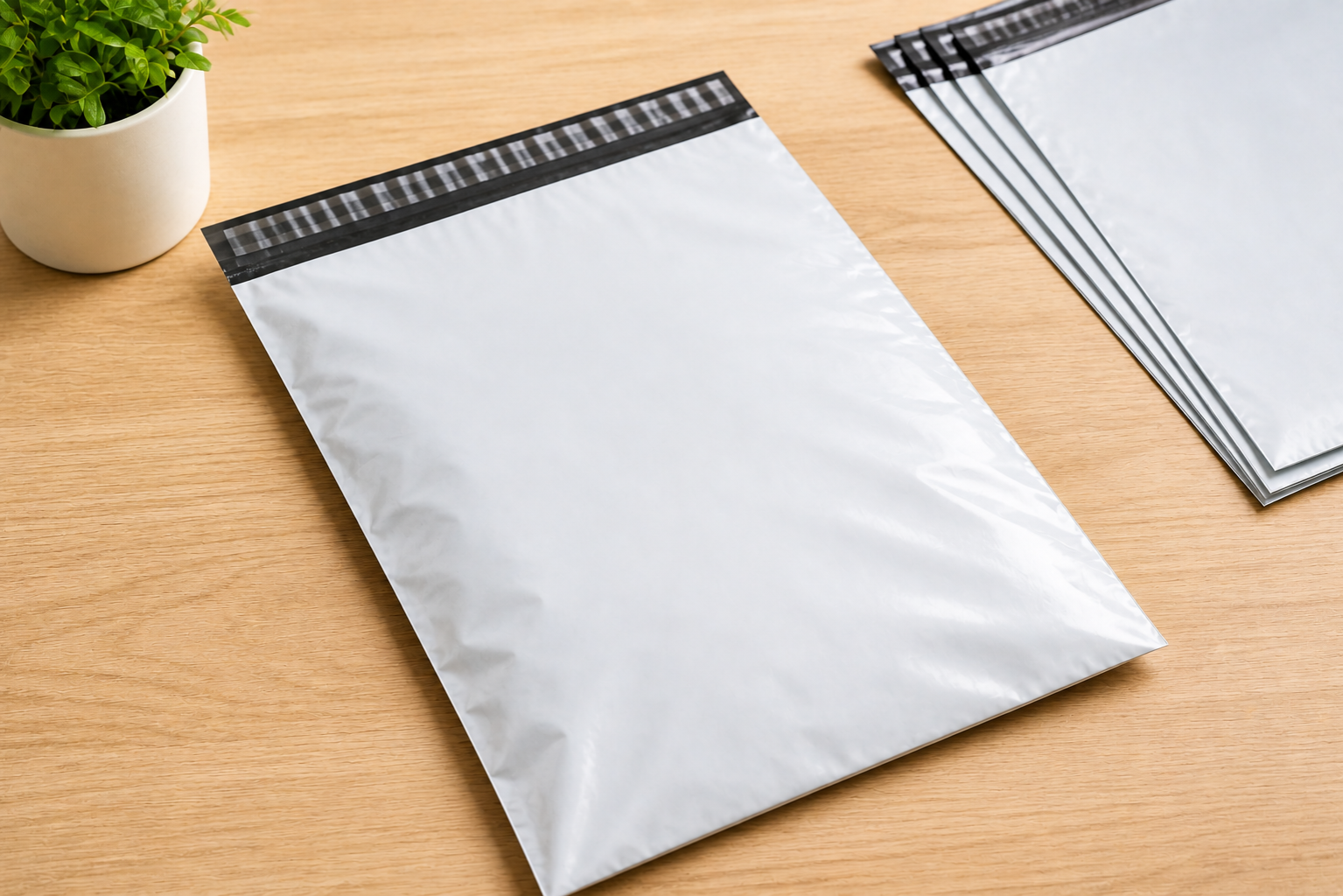 White poly mailer bags for ecommerce and courier packaging